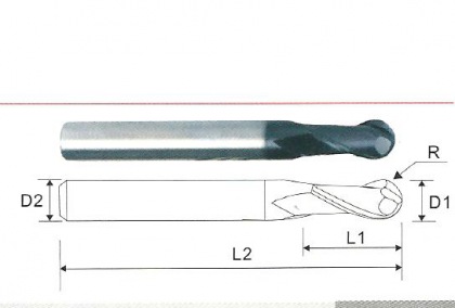 超微粒钨钢涂层二刃球头铣刀